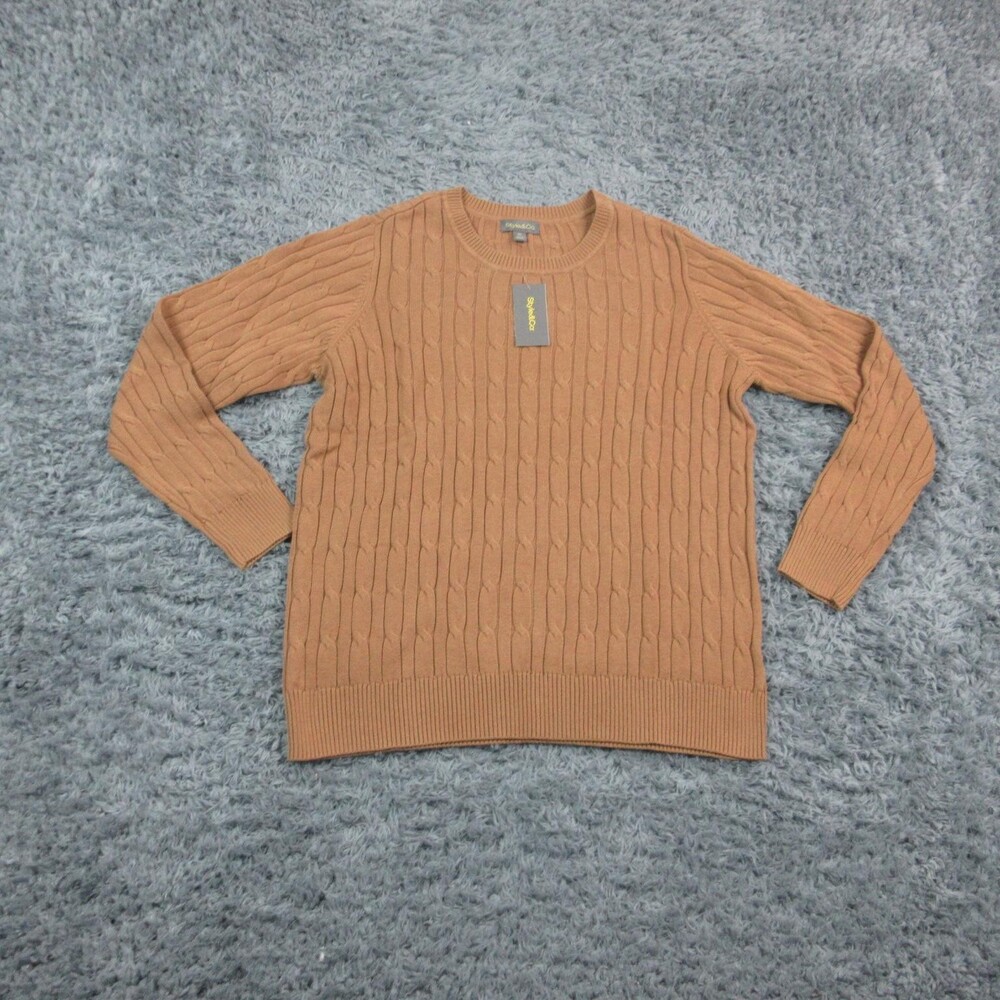 Style&co. Sweater Womens 0X Brown Cable Knit Crew Neck Long Sleeve NWT